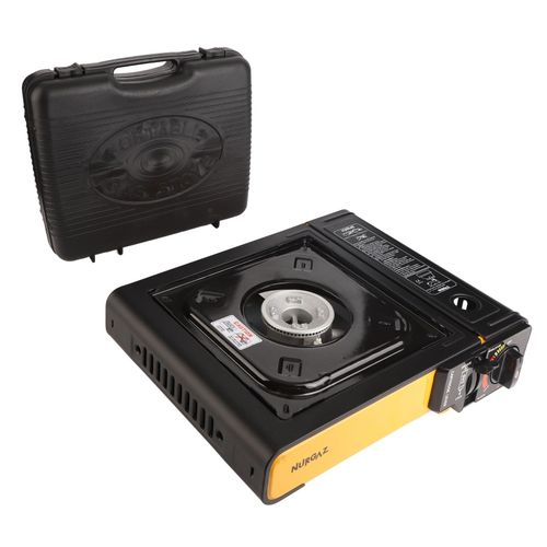 Rechaud a butane portable 2,3 kW avec etui de transport pour briquet, induction sensible, chauffage uniforme, protection contre la surpression, cuisiniere a gaz noir et jaune