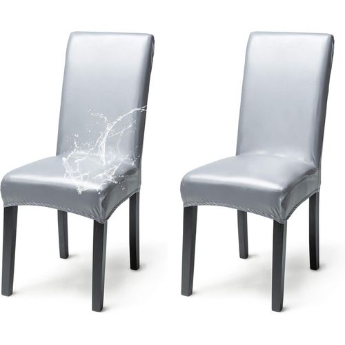 Lot De 2 Housses De Chaise En Similicuir Imperméables Et Extensibles, Élégantes, À Dossier Haut, Pour Salle À Manger, Banquet, Mariage, Fête, Noël, Restaurant, Hôtel, Gris Clair