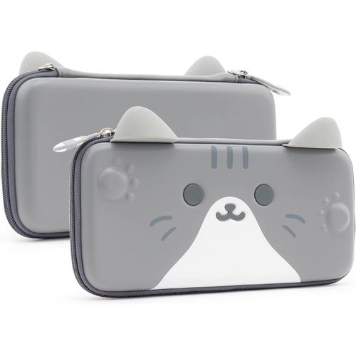 Étui De Transport Gris Avec Oreilles De Chat Compatible Avec Nintendo Switch/Swith Oled Moder 2021 - Étui De Transport Rigide Portable Pour Console Switch - Dragonne Amovible-Générique