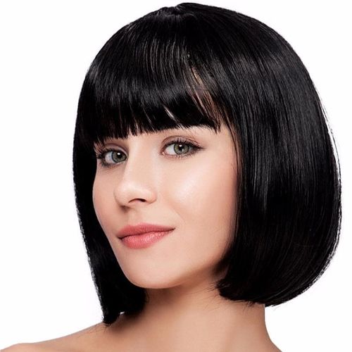 Perruque Femme Carnaval Halloween Disco Party Court Longbob Bob Frange Noir