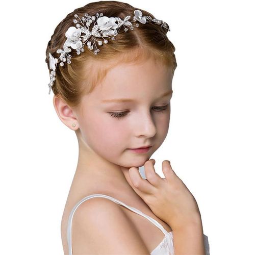 Coiffe De Princesse Blanche À Fleurs, Robe De Mariée En Perles De Cristal, Accessoires Pour Cheveux De Mariage Pour Filles