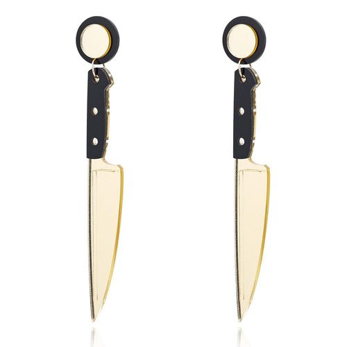 Nouvelle Tendance Transfrontalière Européenne Et Américaine Exagérée Personnalité Créative Miroir Couteau Longues Boucles D'oreilles, Or