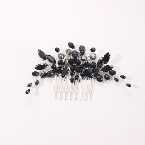 Peigne À Cheveux Noir En Cristal, Belle Décoration De Mariée, Cristal
