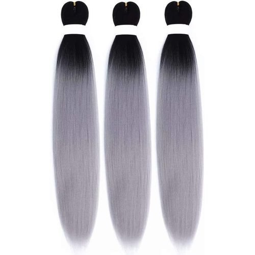 Lot De 3 Extensions De Cheveux Pré-Étirées (24 Pouces, Noir Et Gris) Pour Tresses Africaines Kanekalon De 24 Pouces 