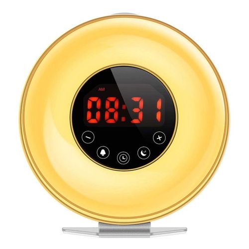 Réveil lampe de table lever et coucher de soleil (172*172*90mm) LED sept couleurs atmosphère naturelle réveil, lampe musicale, radio