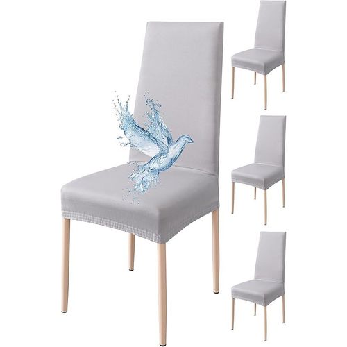 Lot De 4 Housses De Chaise Imperméables (Gris Clair), Housses De Chaise De Salle À Manger, Housses De Chaise Rétractables, Universelles, Faciles À Installer Et À Nettoyer