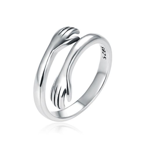 Bague Câlin, Bague Câlin Réglable En Argent Sterling 925, Bague Ouverte En Argent Avec Mains Entrelacées, Bagues De Couple, Bague De Promesse D'anniversaire, Bague D'amour Pour Femme
