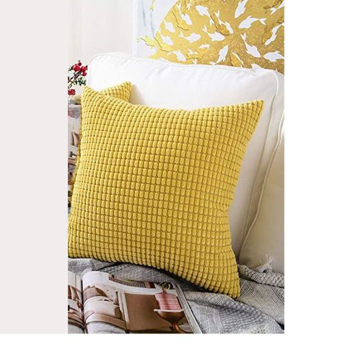 Une Taie D'oreiller En Polyester Jaune Moutarde, Un Col Carré Décoratif Solide, Une Taie D'oreiller De Canapé, Une Taie D'oreiller De Chambre, Une Taie D'oreiller De Voiture