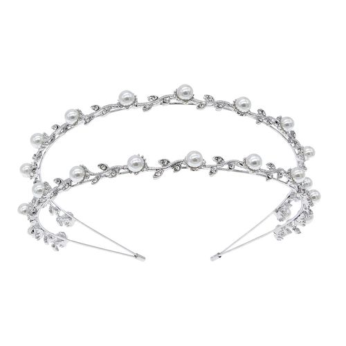 Serre-Tête De Mariage En Perles, Double Bande Argentée, Accessoires De Coiffure Pour Femmes En Cristal
