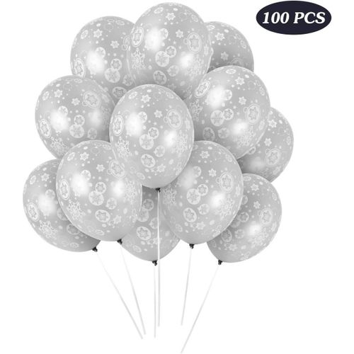 Lot de 100 ballons flocons de neige de Noël ¿ Décorations de Noël, anniversaire, mariage, baby shower, blanc cassé (argent)