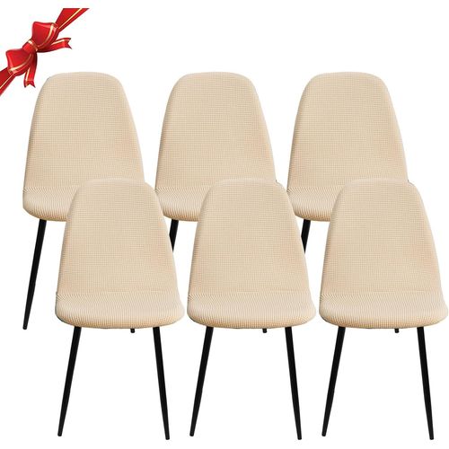 Lot De 6 Housses De Chaise De Salle À Manger Extensibles Style Scandinave, Housse De Chaise Élastique Jacquard Universelle Pour La Décoration Intérieure, Beige