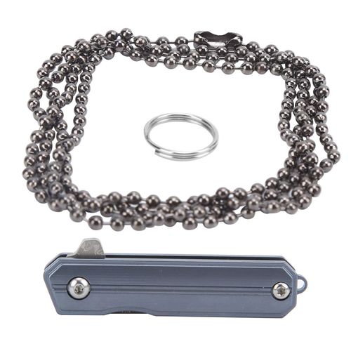 Couteau De Poche Pliant, Lame En Acier Damas, Manche En Titane, Couteau De Camping Avec Dragonne, Lame En T Bleue