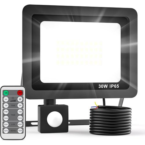 Ershi-30w Projecteur Extérieur Led Détecteur De Mouvement Avec Télécommande, 3000lm Led Spot Extérieur 6500k Luminosité Réglable &[5