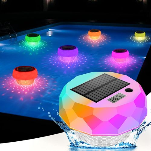 ERSHI-Lumiere Piscine avec Thermomètre, Lampe Solaire Piscine Flottante avec Télécommande, Lampe Piscine RGB, Étanches IP68, Éclai[9