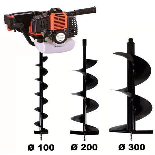 Tarière thermique 52 cm3 - 3 CV + lot de 3 mèches (100, 200 et 300 mm)