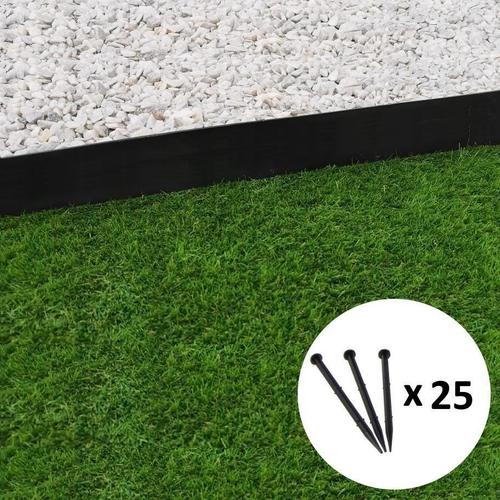 Bordure de jardin droite noire - 7,8 cm x 5 mètres avec 25 piquets d'ancrage