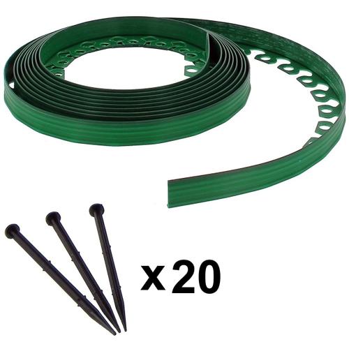 Bordure de jardin flexible verte - 5 cm x 10 mètres avec 20 piquets d'ancrage