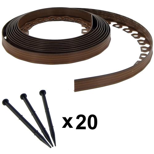 Bordure de jardin flexible marron - 5 cm x 10 mètres avec 20 piquets d'ancrage