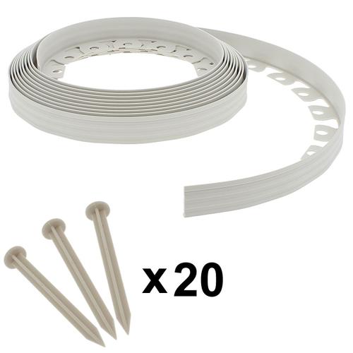 Bordure de jardin flexible blanche - 4 cm x 10 mètres avec 20 piquets d'ancrage