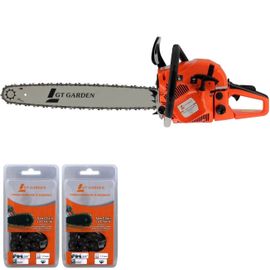 Tronçonneuse thermique 62 cm3, 3.5 CV, guide 55 cm, 2 chaînes