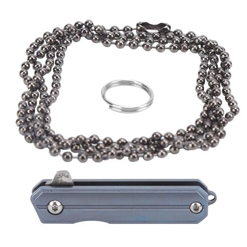 Couteau De Poche Pliant, Lame En Acier Damas, Manche En Titane, Couteau De Camping Avec Cordon, Lame En Forme De Goutte Bleue