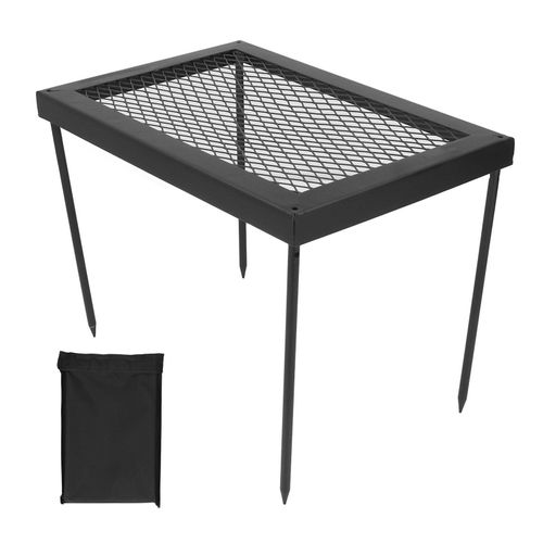 Table De Barbecue D'exterieur En Fer Avec Grille Pliante Quadrangulaire Pour Le Camping, Le Pique-Nique Et Le Rangement Des Ustensiles De Cuisine