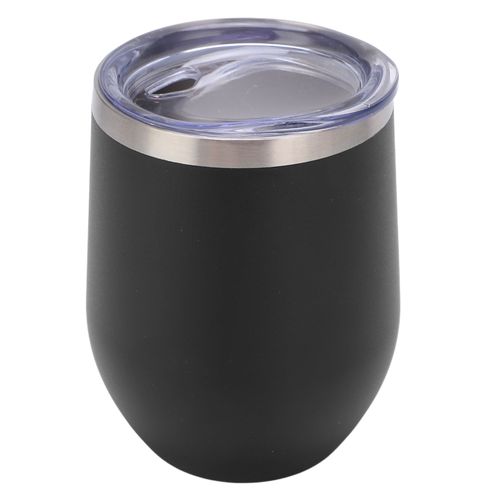 Verre a vin sans pied en acier inoxydable de 35 cl, double paroi, isole sous vide, avec couvercle, pour cafe, cocktails, glaces, noir