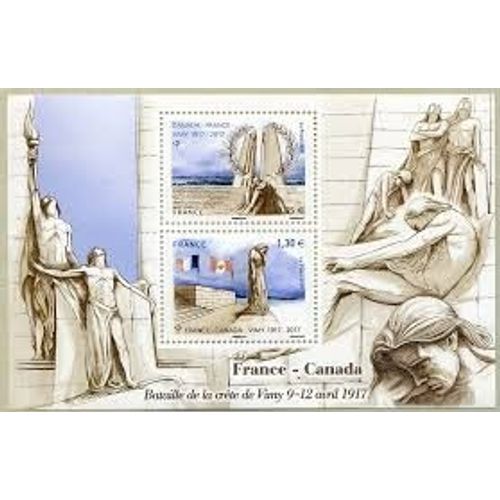 Commémoration De La Bataille De Vimy : Mémorial : L'Homme En Deuil Et Canada Pleurant Ses Fils Disparus Feuillet 5136 Émission Comune France/Canada Année 2017 N° 5136 5137 Yvert Et Tellier Luxe