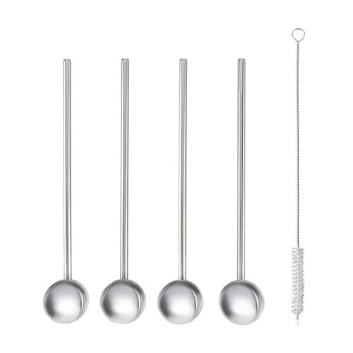 Set De 4 Pailles Et Mélangeurs 2 En 1 Inox Avec Goupillon