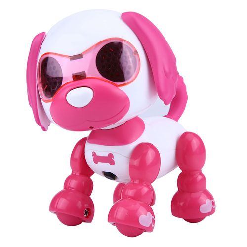 Jouet robot pour animaux de compagnie, interactif et intelligent, pour enfants, avec son et lumiere LED, ideal pour la marche (rose rouge)