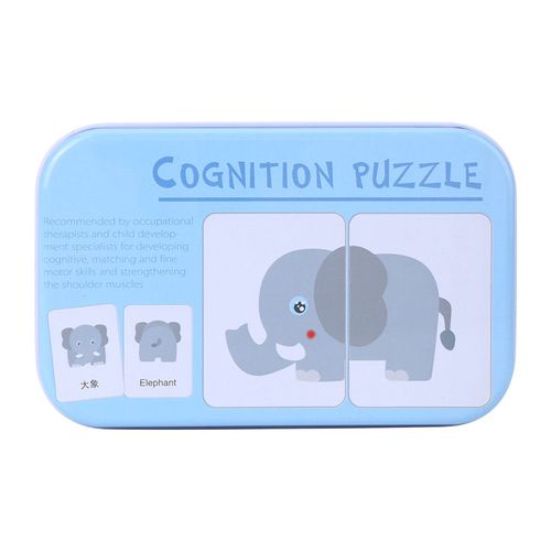 Puzzle d'apprentissage cognitif prescolaire, cartes, jouet educatif pour bebe avec boite en fer, animaux