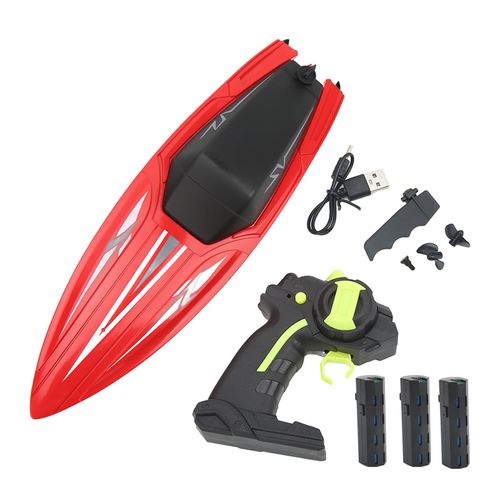 Bateau telecommande, bateau RC, etanche, haute vitesse, modele reduit, jouet pour les plus de 14 ans, rouge, avec 3 piles