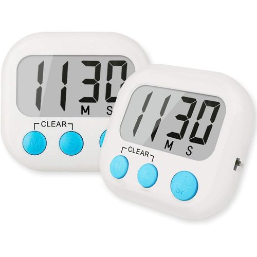 Lot De 2 Minuteurs De Cuisine Numériques Pour La Cuisson, Grands Chiffres, Alarme Puissante, Support Magnétique, Minuteries De Cuisson Pour La Pâtisserie, Blanc