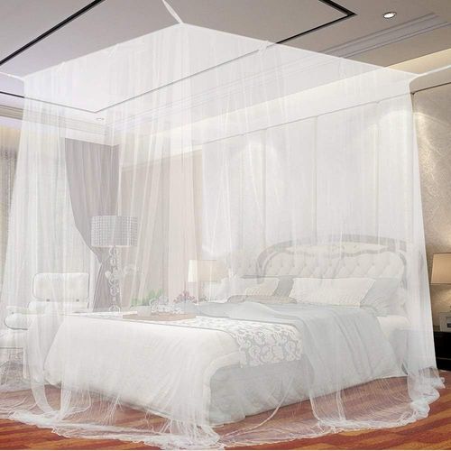Moustiquaire De Lit (190 X 210 X 240 Cm), Grande Moustiquaire Carrée Pour Lit Extra Large, Moustiquaire À Baldaquin Intérieure Et Extérieure Pour Lits Simples Et Doubles, Blanche
