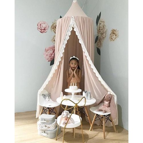 Baldaquin De Lit À Bordure En Dentelle Rose, Moustiquaire En Dentelle, Anti-Insectes, Tente De Jeu Princesse Pour Enfants, Décoration Pour Chambre D'enfant, Mariage