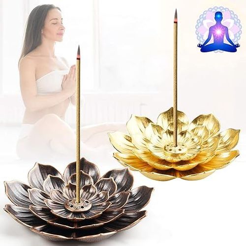 Porte-encens Lotus 2 pièces, bronze et bronze doré, 6 trous