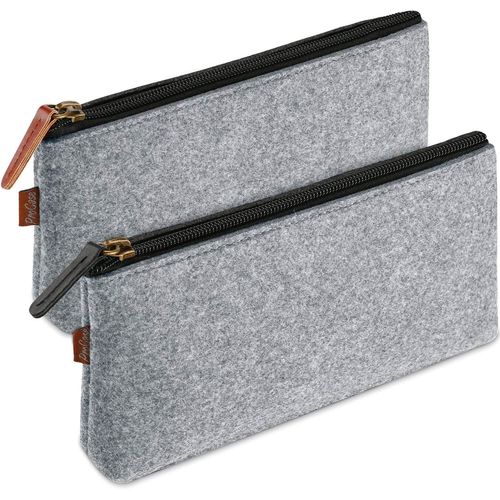 Trousse À Stylos, Trousse En Feutre Pour Étudiants, Trousse Zippée Pour Stylos, Crayons, Lampes Fluorescentes, Stylos Gel, Marqueurs, Gommes Et Autres Fournitures Scolaires - Lot De 2, Petite, Gris