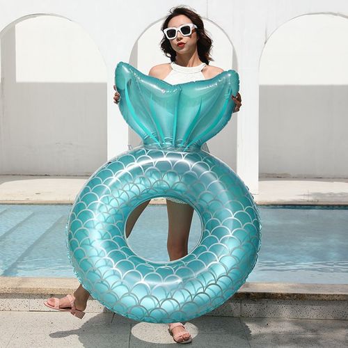 Flotteur De Piscine Gonflable Sirène Bleu, Décoration D'été, Jouets Aquatiques Amusants Pour Enfants, 110 Cm