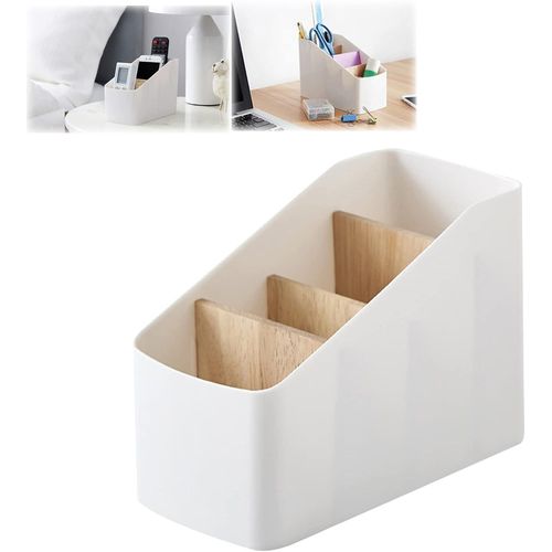 Boîte de rangement pour télécommandes à 4 compartiments, support en bois, idéal pour les fournitures de bureau, les cosmétiques, les téléviseurs, les récepteurs DVD et les accessoires.
