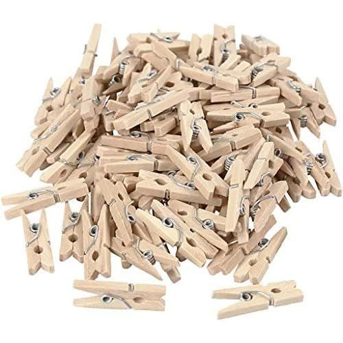 Lot de 100 mini pinces à linge en bois naturel de 25 mm, taille 25 x 3 mm