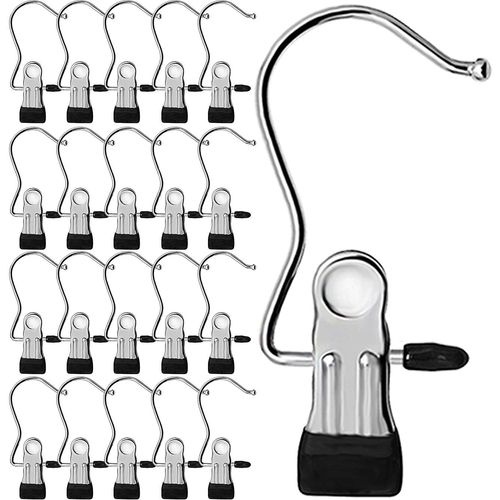 Lot de 20 crochets à vêtements portables en acier inoxydable, pinces à linge rotatives polyvalentes pour rideaux, pantalons, bottes, cravates, chaussures, serviettes