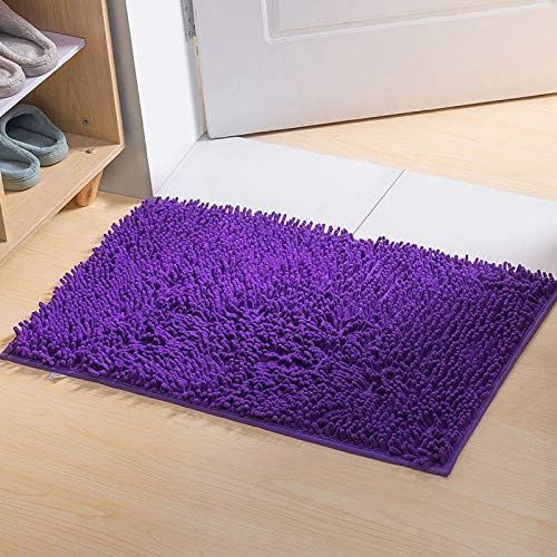 Tapis de bain en microfibre chenille, doux et confortable, super absorbant, antidérapant, épais pour salle de bain (60 x 40 cm, violet)