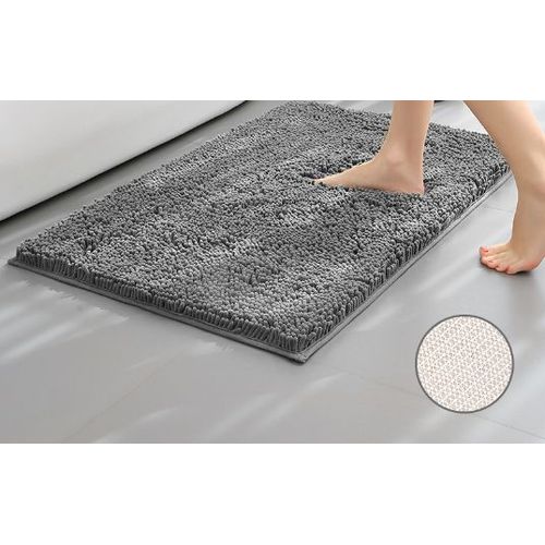 Tapis De Bain En Microfibre Chenille À Poils Longs (60 X 40 Cm, Gris Foncé), Doux Et Confortable, Super Absorbant, Antidérapant, Épais Pour Salle De Bain