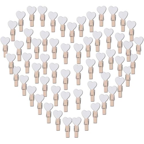 Lot De 100 Mini Pinces À Linge En Forme De C?Ur Blanc, Colorées, En Bois, Pour Photos, Pour Décoration Diy