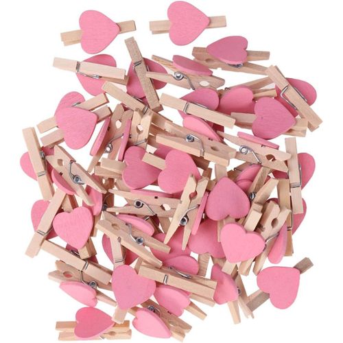 Lot De 50 Mini Pinces À Linge En Bois En Forme De C?Ur Pour Photos, Scrapbooking, Loisirs Créatifs, Suspension De Photos (Rose)