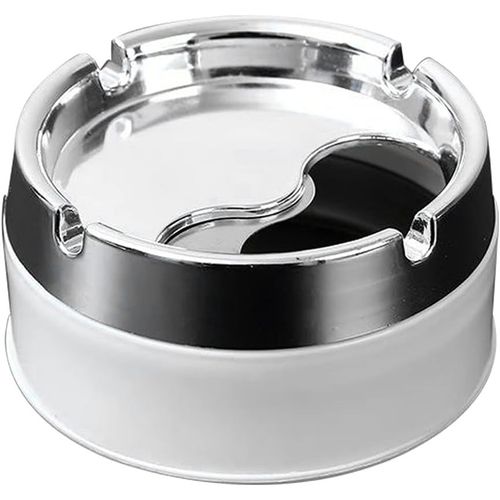Cendrier portable en acier inoxydable, élégant cendrier en métal avec couvercle rotatif, blanc