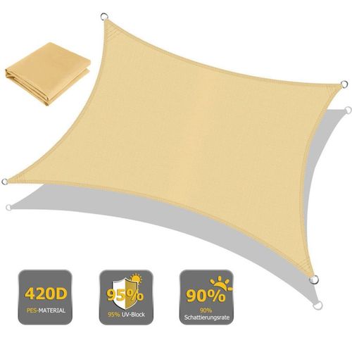 Voile D'ombrage Rectangulaire Beige Jaune 4x3 M Pour Jardin Extérieur Anti-Uv