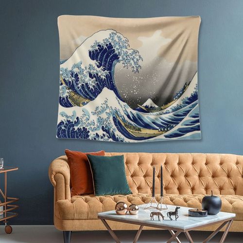 Tapisserie Indienne (230 X 180 Cm) Kanagawa Grande Vague Mandala Tenture Murale Avec Art Nature Décoration D'intérieur