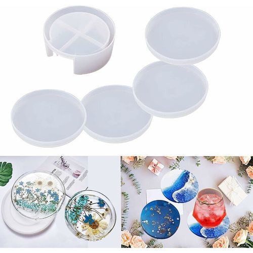 Lot De 5 Moules En Résine Pour Dessous De Verre, Réutilisables, Transparents, En Silicone, Pour La Fabrication De Dessous De Verre Et De Boîtes À Dessous De Verre.