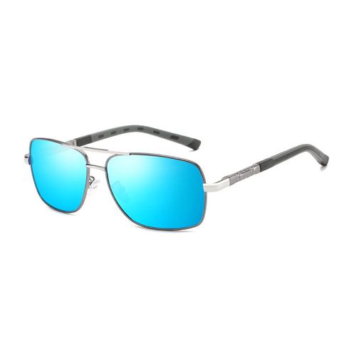 Lunettes de soleil polarisées semi-montées pour homme, monture en métal Al-Mg, ultra légères, UV400, une pièce (monture bleu glacier, monture argentée, monture pistolet)